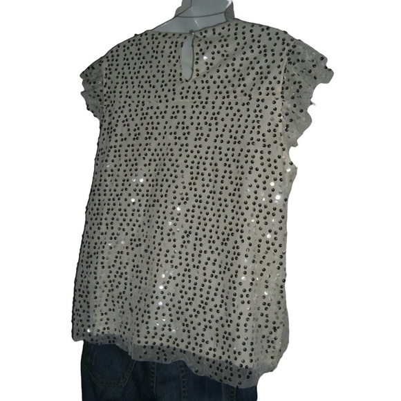Lauren Conrad Blouse Ivory Silver Sequin Shirt Top Party Glam Fairy Twee Cream L - Picture 6 of 13